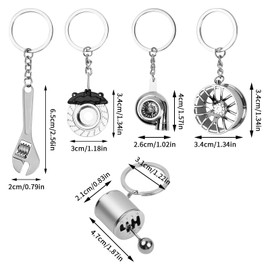 Kioiner 5 Pcs Car Part Model Keychain, 5 Style Auto Part Key Chain Include Turbo Keychain Wrench Keychain Wheel Tire Rim Keychain Brake Rotor Keychain Manual Gearbox Keychain for Car Lovers Men Women