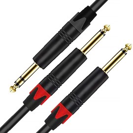 tunghey 1/4 inch TRS Stereo Y Splitter Insert Cable, Gold Plated Copper Shell 6.35mm 1/4 inch TRS Male to Dual 6.35mm 1/4 inch TS Male Mono Breakout Cable, Audio Cord (2m)