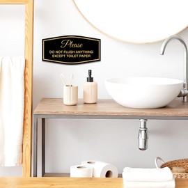 Fancy Please Do Not Flush Anything Except Toilet Paper Sign | Easy Installation | Restroom Signs (Black/Silver) - Small (1 Pack)