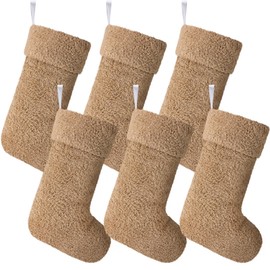 Realspring 6 Pcs Sherpa Fabric Christmas Stockings 14 Inch Large Faux Fur Xmas Stockings Plush Hanging Ornaments for Xmas Holiday Christmas Tree Fireplace Decorations