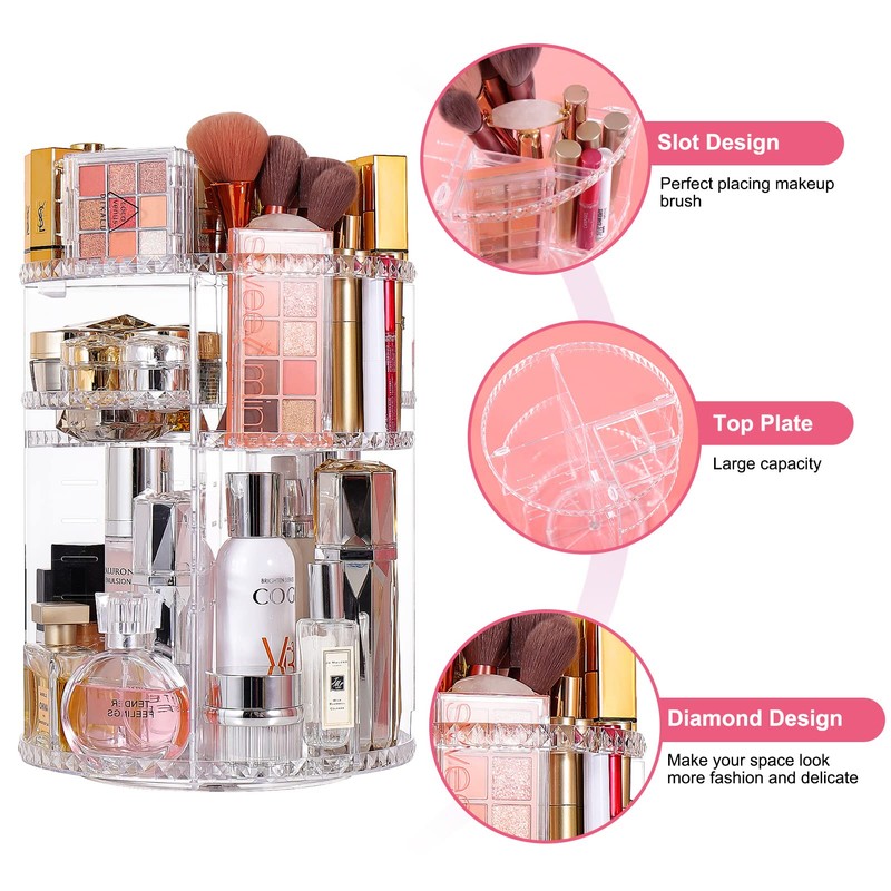 360 Round Spinning Makeup Organizer Display Case, V-HANVER Acrylic Organizer