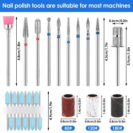 Pack of 10 Nail Cutter Bits with 75 Sanding Sleeves Sanding Belts, Professional Tungsten Alloy and Ceramic Cutter Bit for Gel/Acrylic/Cuticle Removal for Nail Gel