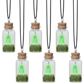 Yussti 6 Packs Ghost Necklace Glow In The Dark Ghost Necklace Funny Moss Ghost in A Bottle Necklace DIY Ghost Adopt A Ghost Idea Novelty Gift for Ghost Friends Jewelry Gifts for Women and Men