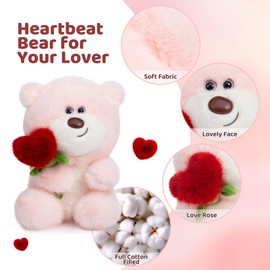 BEJOY Teddy Bear Plush Bear Teddy with Heart Rose, Plush Toys Love Valentine's Day Bear, Stuffed Toy Plush Toy Cuddly Toy Gifts for Girlfriend Children Birthday, Valentine's Day (Pink, 28 cm)