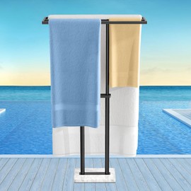 LSK 40 Inch Standing Towel Rack, 3 Tier Towel Holder Stand with Weighted Marble Base for Hanging Multiple Sizes Towels, Freestanding Towel Racks for Bathroom, Black
