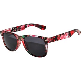 OWL Retro 80's Unisex Vintage Sunglasses Colored Red Floral Frame Smoke Lens UV 400 Protection