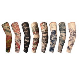 M.K ZIZZYPOP Tattoo Sleeves for Men & Women, Compression Arm Sleeves for UV Protection, Lightweight & Breathable Skin Cover, F-8pcs Multi Color Sleeves, 1 Pair