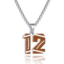 HSWYFCJY Football Jersey Number Necklace for Boys Stainless Steel Athletes Jersey Number Charm Pendant Chain Sport Jewelry Gift for Men Girls（Number 12）