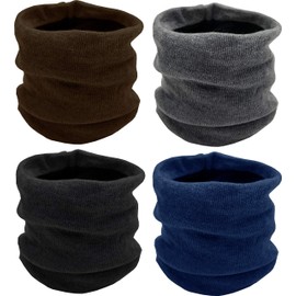Winter Thermal Neck Gaiter, 4 Pack Fleece Lined Interior Face Scarf Tube Wrap, Mens Womens Bulk (4 Pack Assorted Solids)