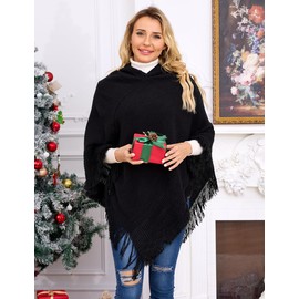 Ferand Ferand Ladies Hooded Poncho with Fringed Hem Crochet Cape for Autumn Winter 2023, One Size, Black