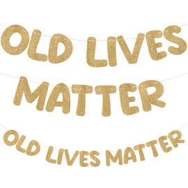 WLPHHM Old Lives Matter Happy Birthday Banner, Funny Birthday Retirement Party Decorations，80th 70th 60th 50th Birthday Decorations for Men Women，Garland Bunting Glitter Decoration (Purple) (Champagne Gold)