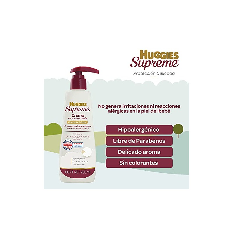 Huggies Supreme, Crema Corporal para Bebé, 200 ml, Con Karité,