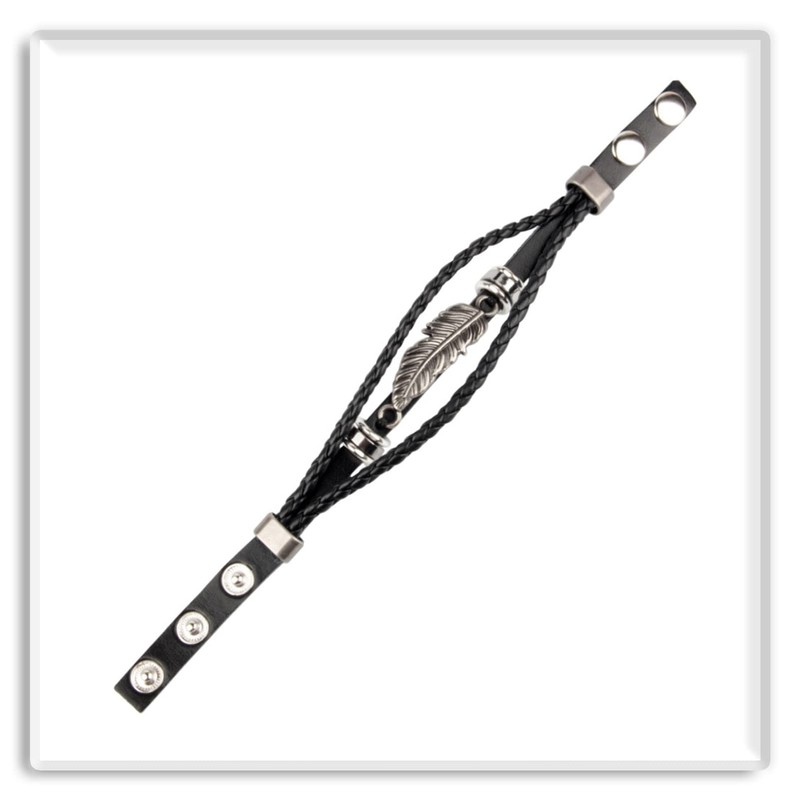 Xusamss Punk Rock Adjustable Wristband Snap Bracelet Feather Leather Cuff