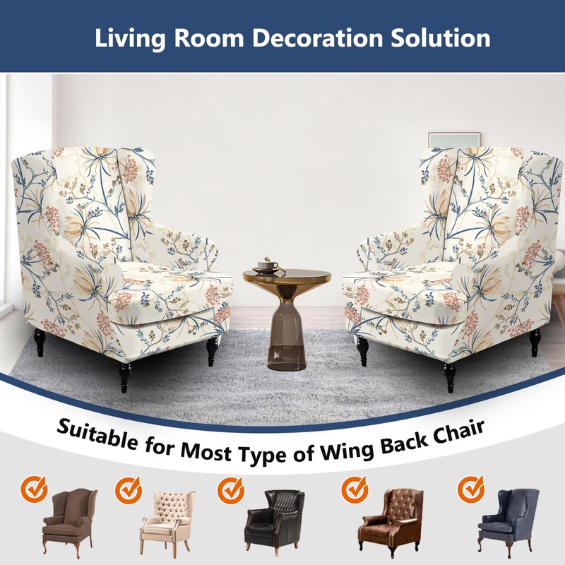 NILUOH Wing Chair Slipcovers 2 Pieces Stretch Spandex Wingback Chair