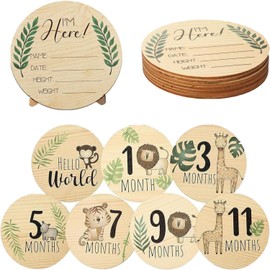 Mtxorvix 7PCS Wooden Baby Monthly Milestone Cards with Announcement Sign, Pregnancy and Baby Shower Gifts for Boys and Girls, Newborn Photography Props
