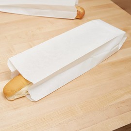 Bread Bags White - 5 1/4" x 3 1/4" x 18" Plain White Paper Italian Bread Loaf Bags (100) A1 Bakery Supplies