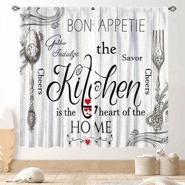 Rustic Kitchen Curtians, Fork and Spoon Woodern Plank Board Cook Theme Farmhouse Vintage Cottage Blackout Cafe Living Room Bedroom Window Curtains Drapes Treatments 2 Panel Sets, 42"x54" Inch