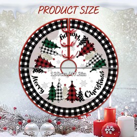 Christmas Tree Skirt, Red and Black, Plush Christmas Tree Skirt, Round, 120 cm Christmas Tree Skirt for Christmas, Christmas Holiday Decorations with Snowflake and Christmas Tree