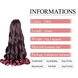 French Curl Braiding Hair,8pack Loose Wavy TBUG Pre Stretched Synthetic Spiral Curly Crochet Braiding Hair 24inch 75g/pack French Curly Crochet Hair Extensions(TBUG)