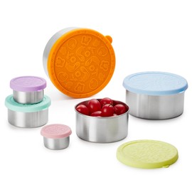 Stainless Steel Food Storage Container, Set of 6, Nesting Bowls with Colorful Lids, stackable leakproof Metal Lunch Box Set for Kids, Daycare, School, Travel. Sauce Salad dressing Container to go