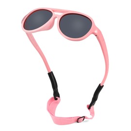 BTHRORO Toddler Sunglasses with Strap for Girls, Aviator Flexible Frame Polarized Sunglasses UV Protection Glasses for Baby Infant Girl Boy