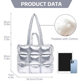 Bagtopia Puffer Tote Bag for Women, Large Quilted Puffy Handbag, Stylish Quilted Shoulder Bag, Lightweight Fluffy Satchel Purse for Work Travel Gym Shopping Daily Use, Purple