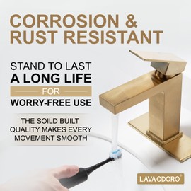 Lava Odoro Champagne Gold Bathroom Faucets, Single Hole Bathroom Sink Faucet Single Handle Faucet Vanity Faucet with Pop up Drain Assembly, Deck Plate Included, BF307-CB