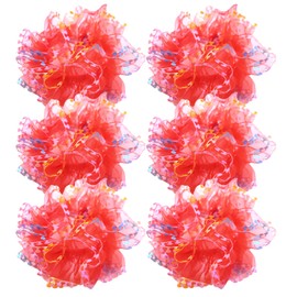 6 Pack Dance Lacing Bun Net Tuck Organza Hair Scrunchies for Girls Rich Tones Bun Covers Mesh String Headdress Ties Ponytail Bun Holders Hair Donut for Performance,Dance,Cheer,Party (Red)