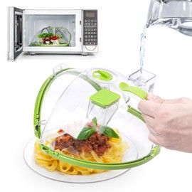 Gracenal Flippable Microwave Splatter Cover, 10 Inch Microwave Cover for Food, Clear Microwave Food Cover with Handle and Water Steamer, Home Gifts for House Essentials, Green