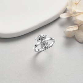 YAFEINI Highland Cow Rings Sterling Silver Animal Cow Rings Jewelry for Women Girls Daughter 6 Inch, No Gemstone