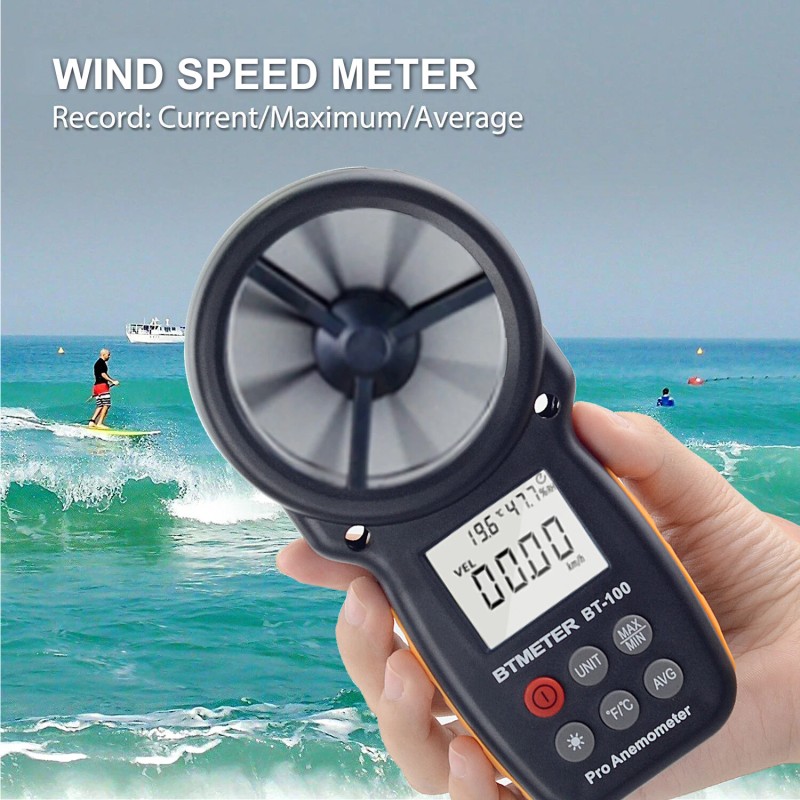 BTMETER Anemometer Digital Wind Speed Meter Temp Gauge 5860ft/min Data