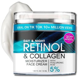 Retinol Cream for Face, Advanced Retinol Collagen Cream for Face with 5% Hyaluronic Acid, Anti-Aging Retinol Cream, Anti-Wrinkle, Reduce Fine Lines Lifting and Firming Cream, 24-Hour Face Care 55ml