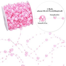 SUNNYCLUE 30M Wedding Pearl Garland Pink Pearl String Beads Plastic Artificial Small Round Pearls Valentine Tree Strand Decoration Bead Chain Centerpieces for Home Outdoor Wedding Party Craft Decor