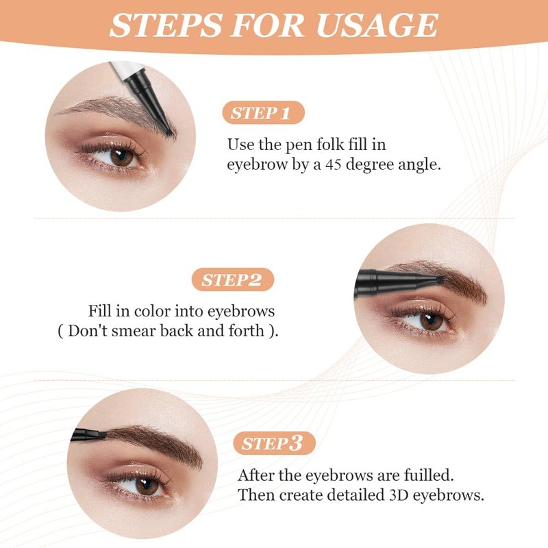 LOPHE Eyebrow Pen with 4 Fork Tip, Long-lasting Waterproof Eyebrow