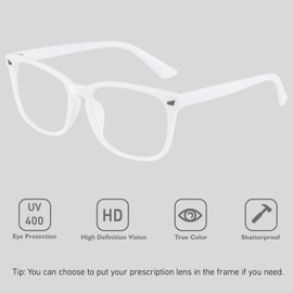 GQUEEN Fashion Glasses Non Prescription Fake Glasses for Women Men Clear Lens Square Matte White, 201582