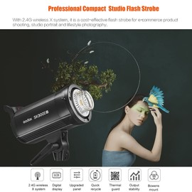 Godox SK300II-V Upgraded Studio Flash Light 300Ws Power GN58 5600±200K Strobe Light with LED Modeling Lamp Bowens Mount Photography Flashes for Advertising Photography