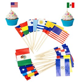 BQTBQT Latin America 21 Countries Mini Toothpick Flags Decorations Party Theme, Spanish Language Speaking Assorted Latino Cupcake Toppers Cocktail Food Flags Decor（105 Pcs）