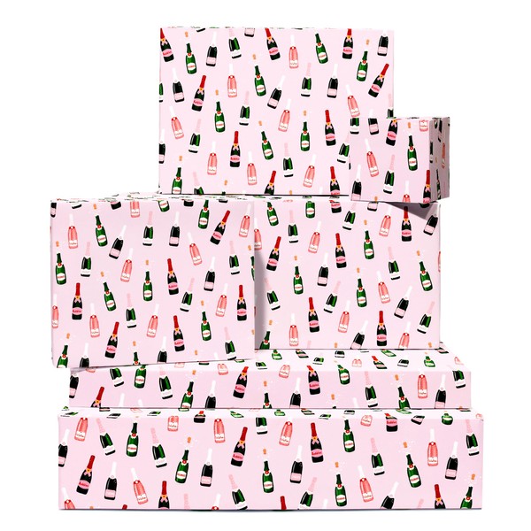 CENTRAL 23 - Pink Wrapping Paper - For Wedding - Champagne Print - Celebration Gift Wrap - 6 Sheets - Birthday New Baby, Bride and Groom - For Anniversary or Valentines Day Gifts