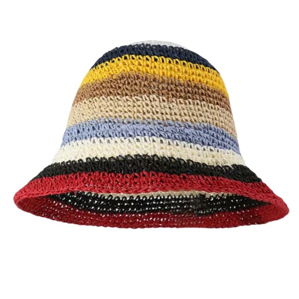 Rainbow Striped Straw Sun Hats for Women Girls Packable UV