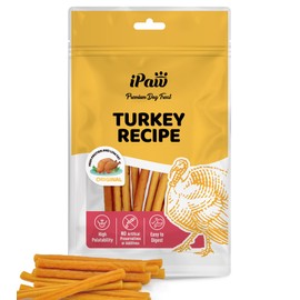 iPaw Turkey Dog Treats, All Natural Human Grade Dog Treat, Suitable for Training chew, Ingredient Sourced from USA, Hypoallergenic, Rawhide Alternative, Thin Stick (Original)