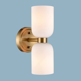 CLAXY Modern Gold Bathroom Vanity Milky Glass Wall Sconce Bathroom Light Fixtures with 2-Light Dimmable