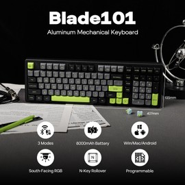 MechLands Blade101 Wireless Aluminum Gaming Keyboard, BT5.0/2.4GHz/USB-C Hot Swappable Custom Mechanical Keyboard with 8000mAh Battery, Gasket Structure, RGB Backlit, NKRO for Win/Mac (Black)