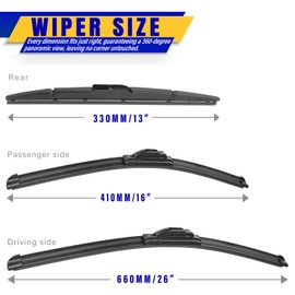 3 wipers Replacement for 2012-2016 Honda CRV CR-V, Windshield Wiper Blades Original Equipment Replacement - 26"/16"/13" (Set of 3) U/J HOOK