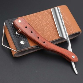 Maquinilla de afeitar de acero inoxidable de primera calidad con correa de afeitar para hombres, maquinilla de afeitar profesional de borde recto para barbero