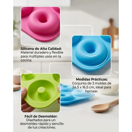 Moldes De Silicona Para Hornear, 3 Piezas De Moldes Para Cupcakes, Herramientas De Cocina Para Hornear Donas, Diseño Antideslizante Para Uso Familiar, Medidas 24.5 x 16.5 Cm, Colores Rosa Verde Azul