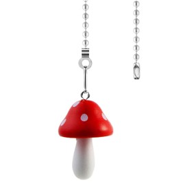 Hyamass Mushroom Ceiling Fan Pull Chain Extender, 12Inch Fan Pull Chain Extension set, Ceiling Fan Pull Chain Ornament with Ball Connector, Fan Chain Pulls Decorative for Ceiling Fan Light(Red)