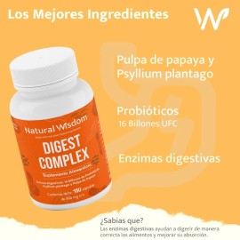 Digest Complex  Enzimas Digestivas  Probiticos  Mejora Digestin, Reduce Inflamacin y Regula el Intestino  180 Caps                                    
