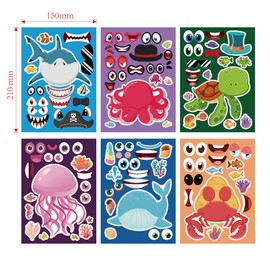 24 Sheets Make Your Own Sea Animals Stickers Make A Face Stickers for Kids Toddlers with Shark Jellyfish Hermit Crab Turtle Octopus Dolphin DIY Craft Stickers Kids Party Favor Supplies Crafts