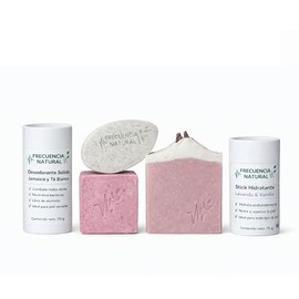 Frecuencia Natural Set de Cuidado Personal, Desodorante Sólido Jamaica y Té Blanco 70g, Stick Hidratante Lavanda y Vainilla 75g, Jabón Natural, 100% Natural, Sin Aluminio, Para Piel Sensible - Goddess Ritual Deluxe