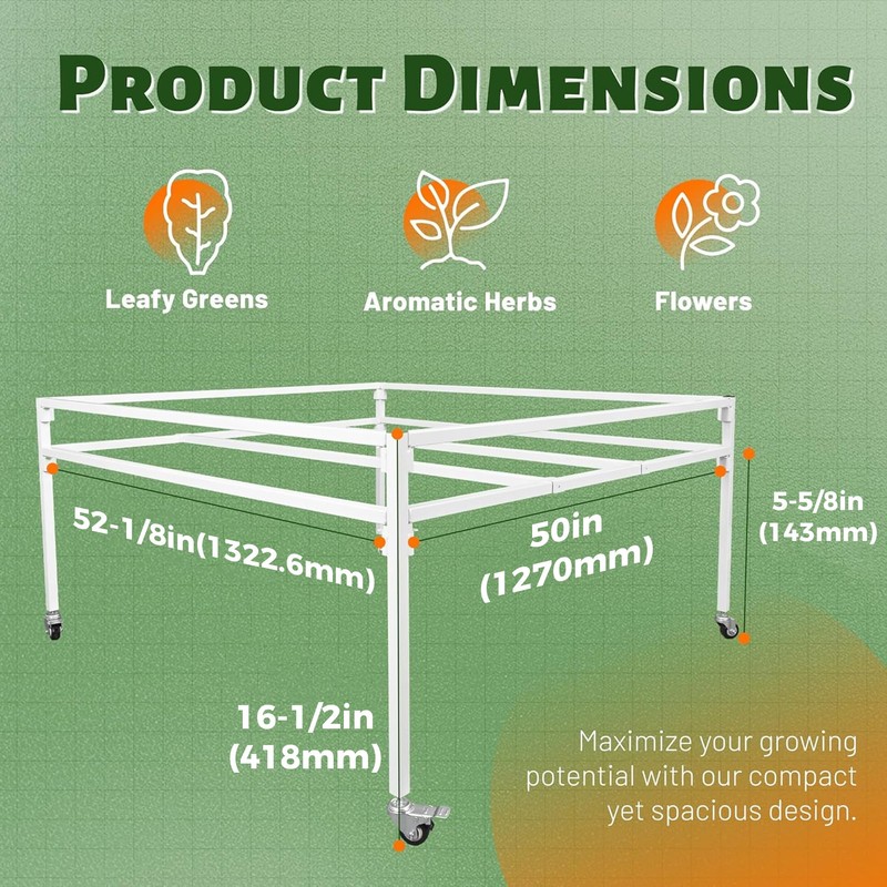 HECASA 4' x 4' Rolling Flood Table Tray Stand for